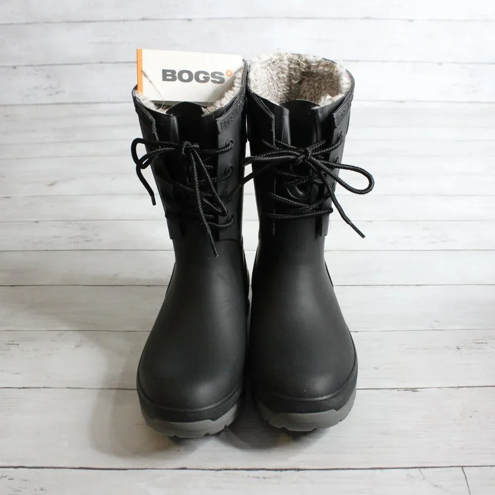 Bogs Women's Winter Waterproof Rain Snow Boots Size 10 Black Lace Up